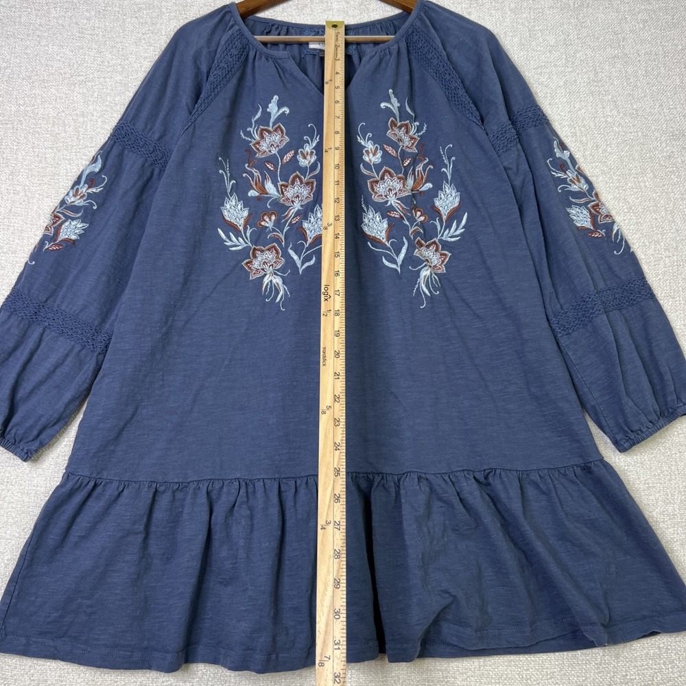 Cupio 100% Cotton Dress Boho Floral Cottagecore Blue Crochet Lace Ruffle Size - Picture 8 of 9